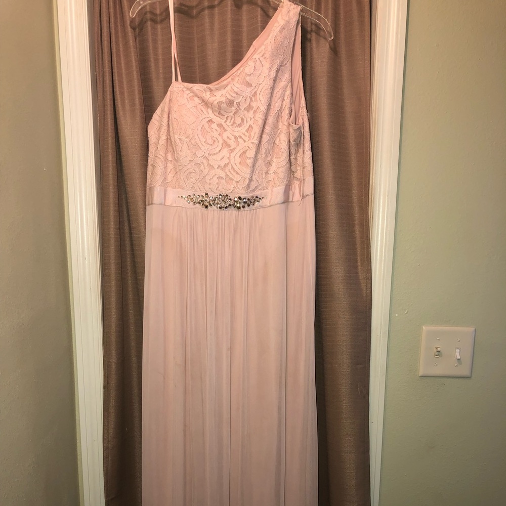 Pale pink one-shoulder formal dress